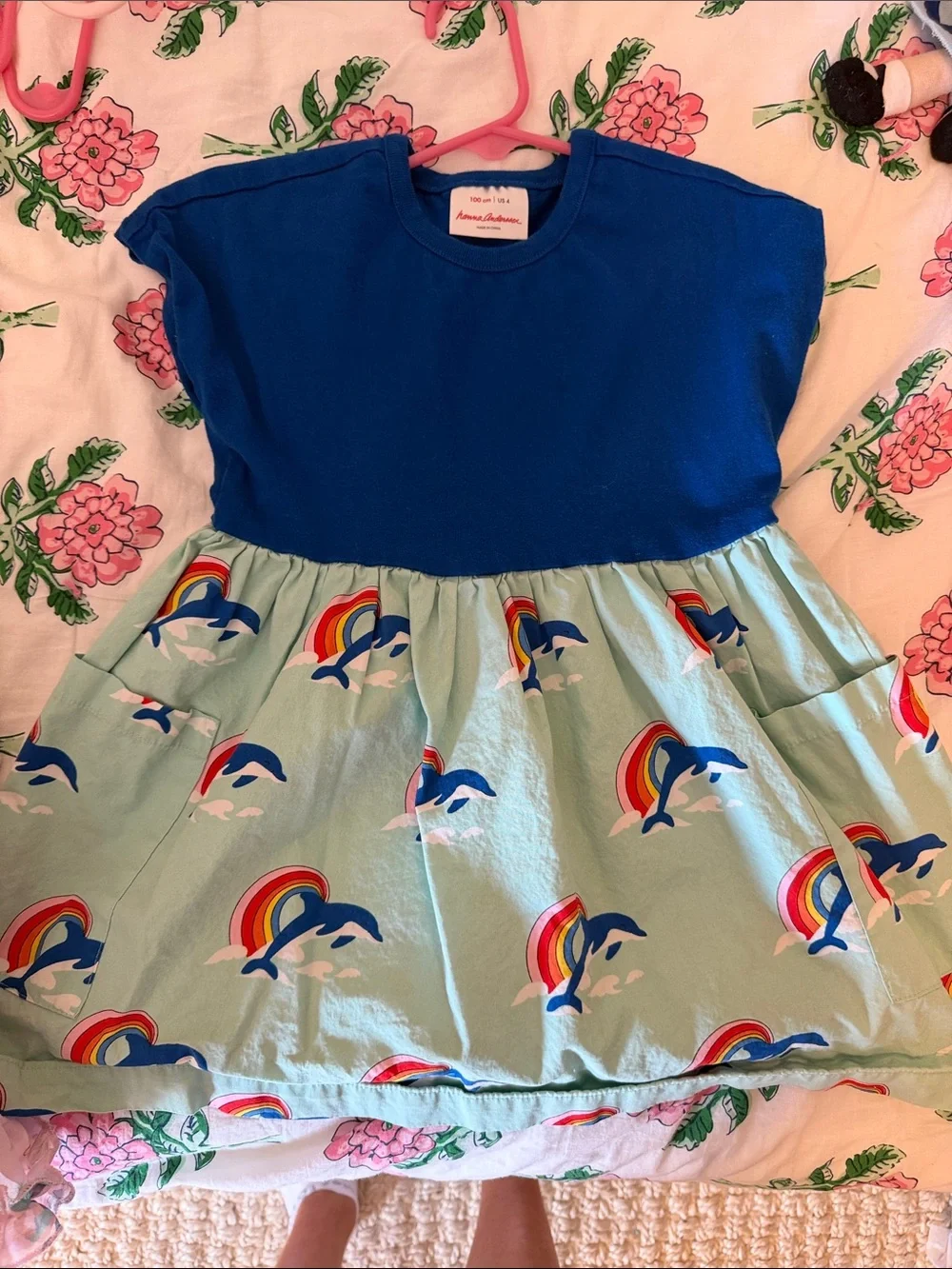 Hanna Andersson Blue & Mint Dolphin Rainbow Dress